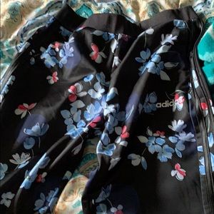 Flowered adidas pants